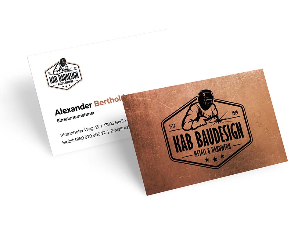 Logo und Visitenkarten für Bauunternehmen KAB Baudesign